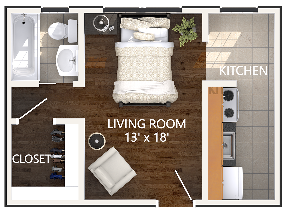 Studio Floor Plan at Connecticut Plaza Apartments in Washington, DC